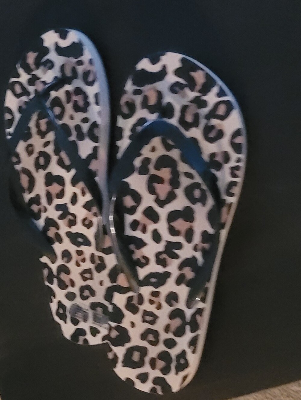 Leopard Print Women’s Flip Flops - Black & Cream